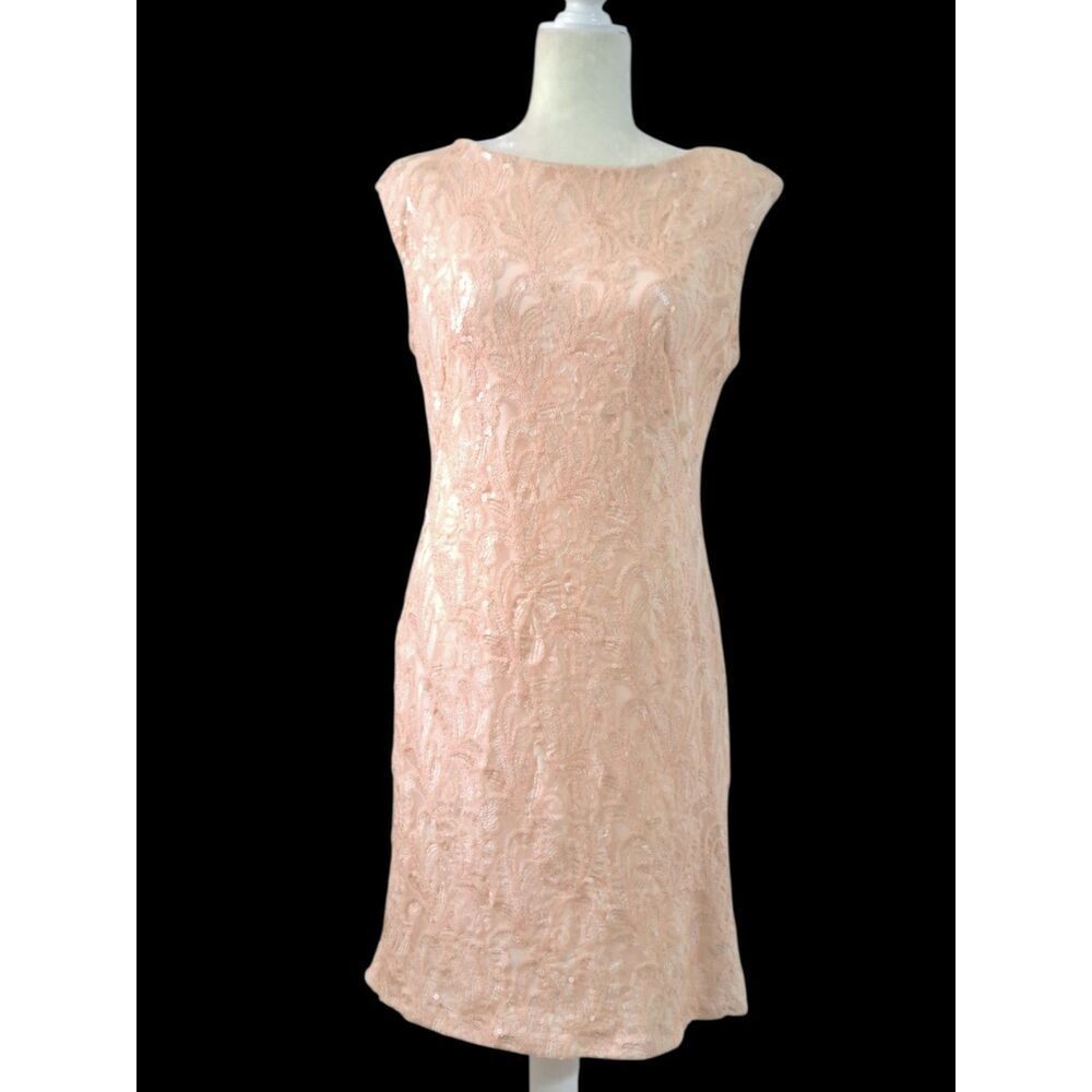 Lauren Ralph Lauren Women's Blush Pink Embroidered Sequin Sleeveless Dress 12